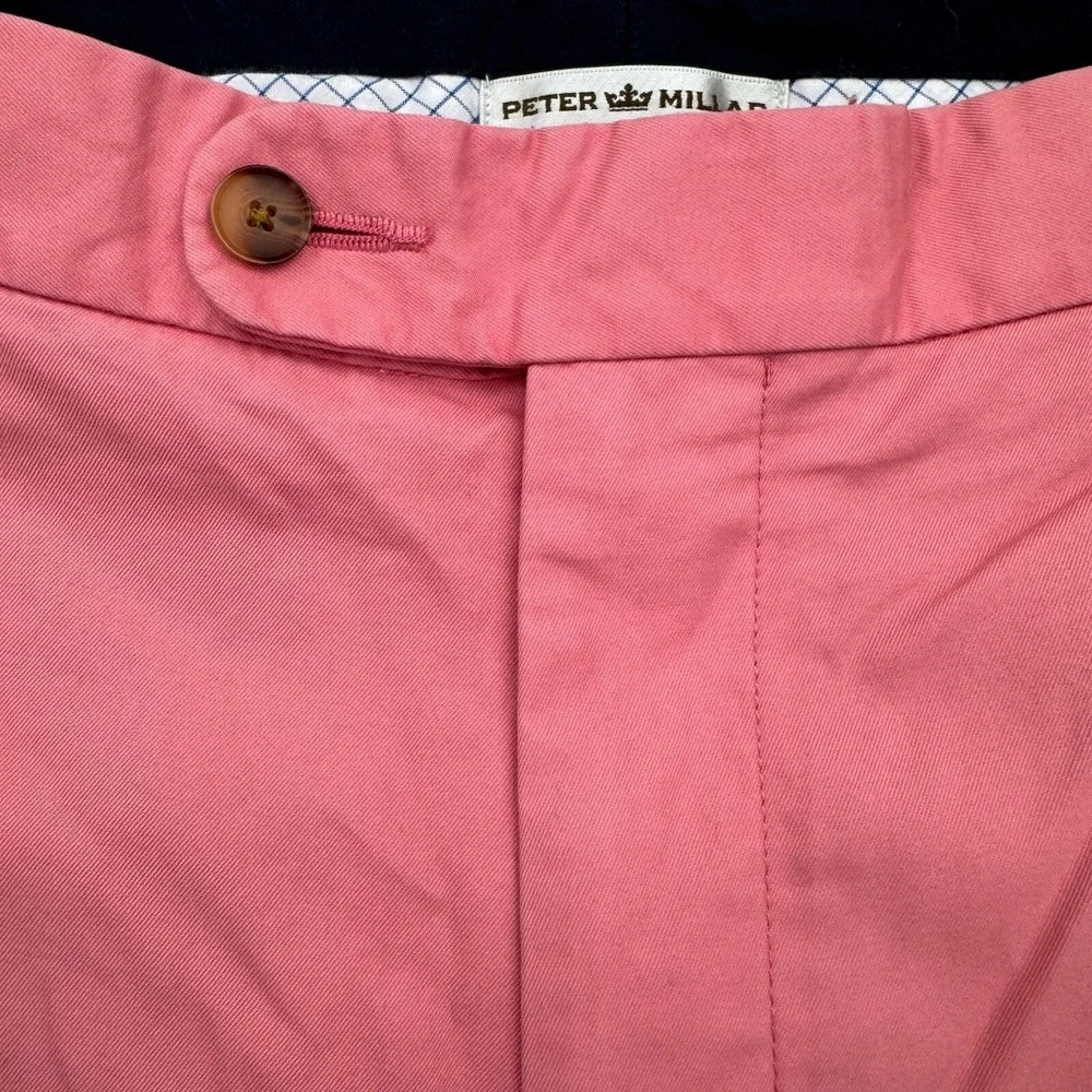 Peter Millar Shorts Mens Size 36 Pink 100% Pima Cotton Flat Front Golf Chino